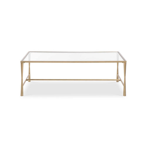 Ova Coffee Table | 47" Rectangular Glass Top | Antique Gold Iron