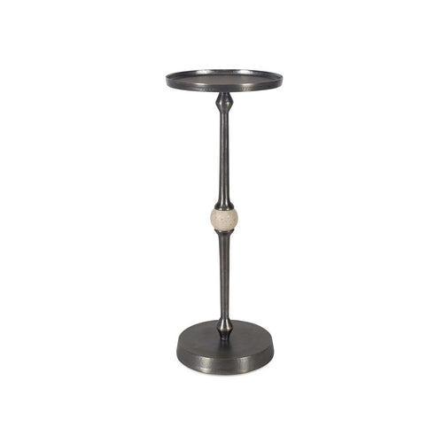 Acy Accent Table | 9" Metal Top | Round Travertine Insert | Dark Bronze