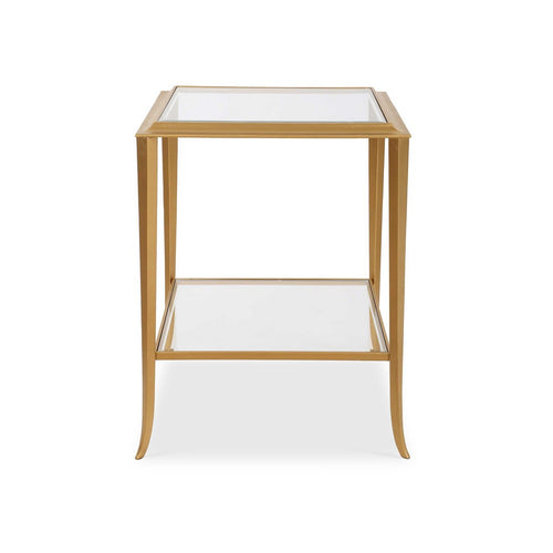 Fer Accent Table | 18" Glass Top | Bottom Open Shelf | Gold Leaf Iron
