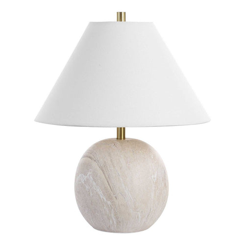 Table Lamp | Water Marble Ceramic & White Linen Shade | 17"