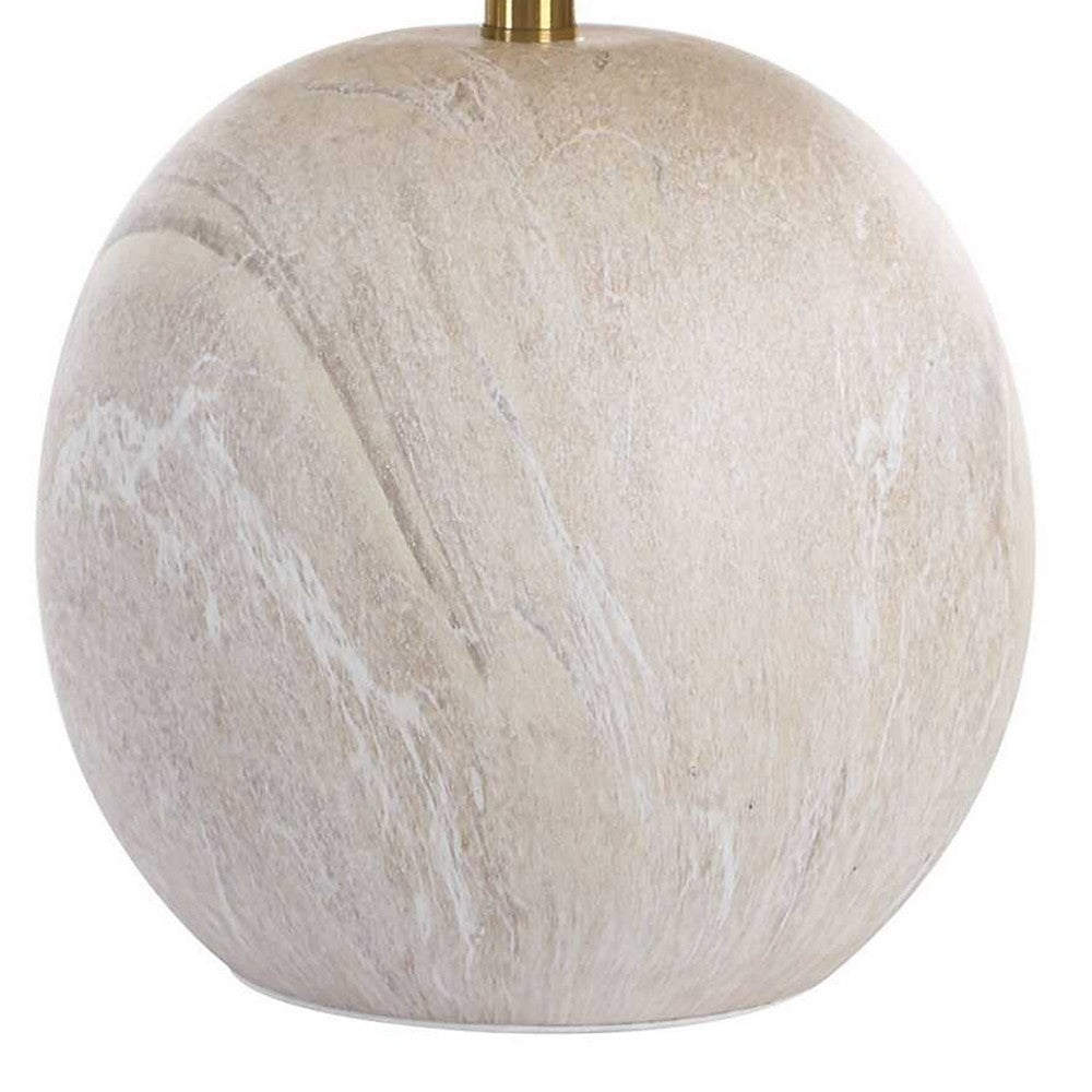 Table Lamp | Water Marble Ceramic & White Linen Shade | 17"