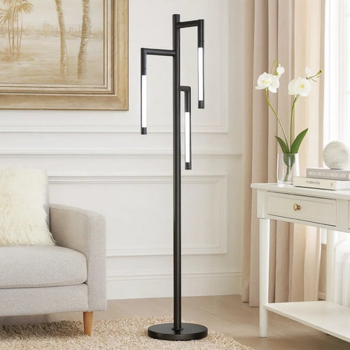 Modern Floor Lamp w Rotating LED Arms & Dimmer | 72" Black