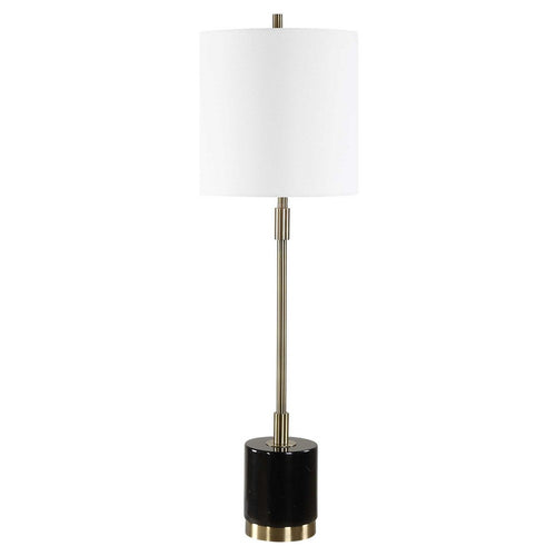 Buffet Lamp | Black Marble Base | Off White Linen Shade | 33"
