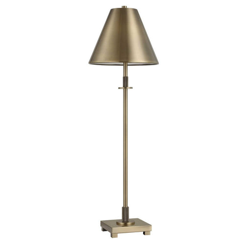 Table Lamp w Antique Brass Metal Body & Tapered Shade | 32"