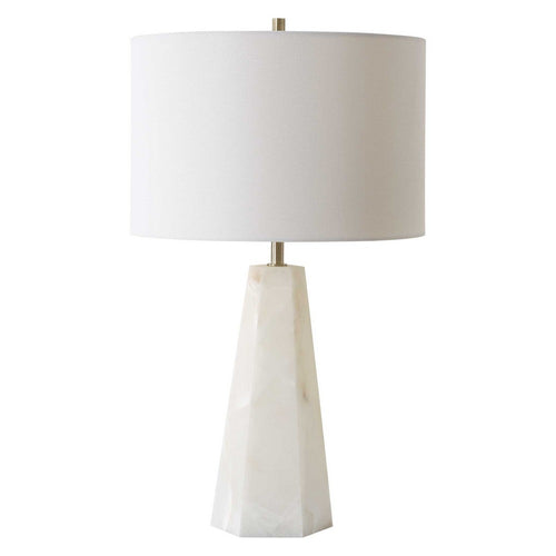 Accent Table Lamp | Cream Marble Base | Off White Linen Shade | 23"