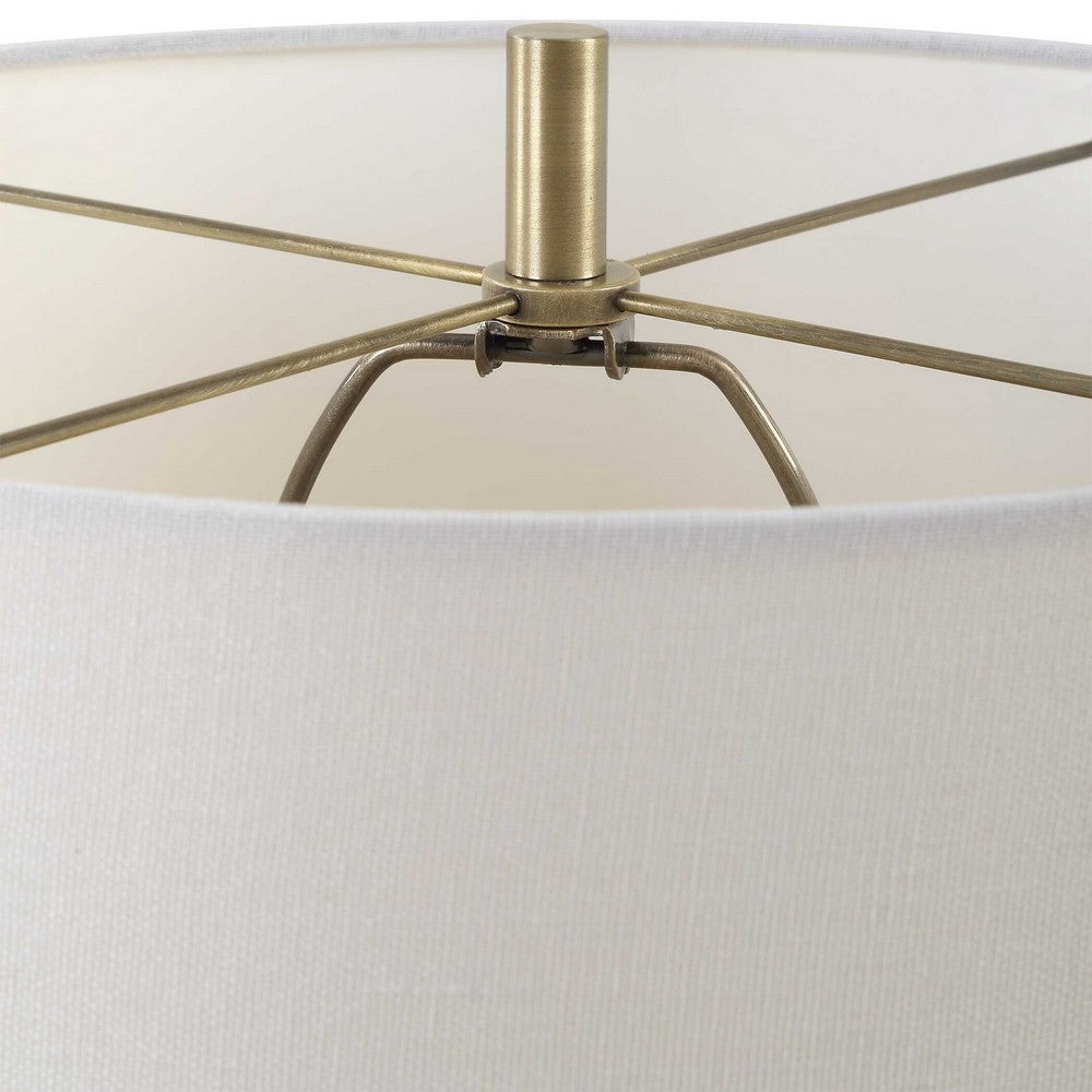 Accent Table Lamp | Cream Marble Base | Off White Linen Shade | 23"