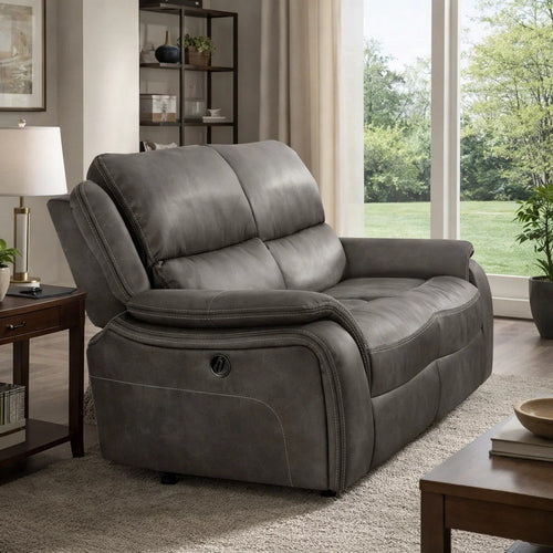 Heny Manual Reclining Loveseat | Pillow Tufted Back | Dark Gray 68"