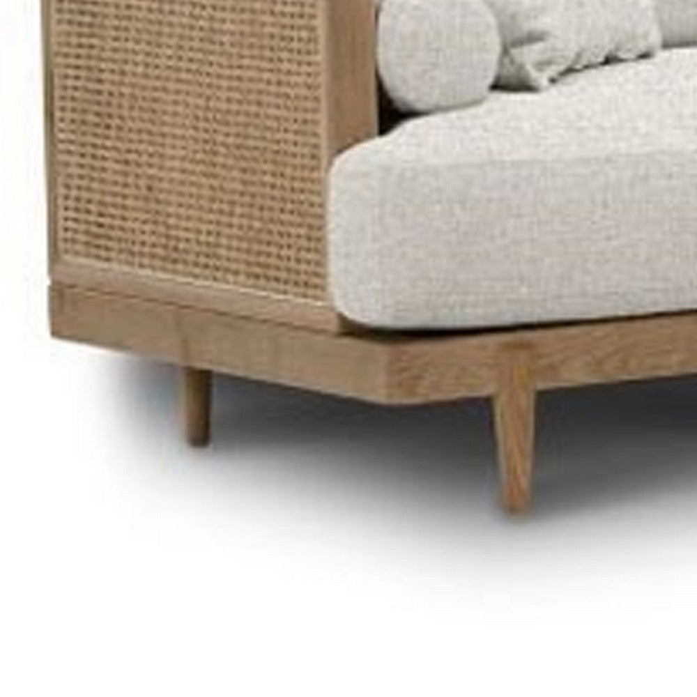 Senu Sofa | 2 Pillows | Beige Cushion | Light Oak Brown Rattan 87"