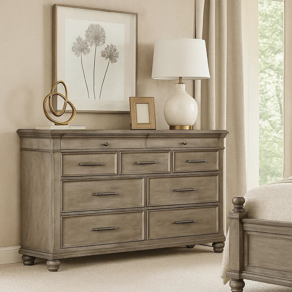 Zea Wide Dresser | 9 Drawers w Chrome Handle | Bun Feet