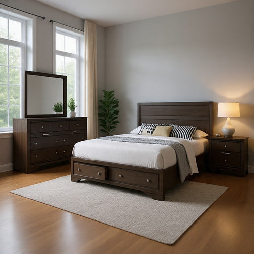 Cevy 4pc Queen Bedroom Set w Dresser | Silver Accents | Gray Wood