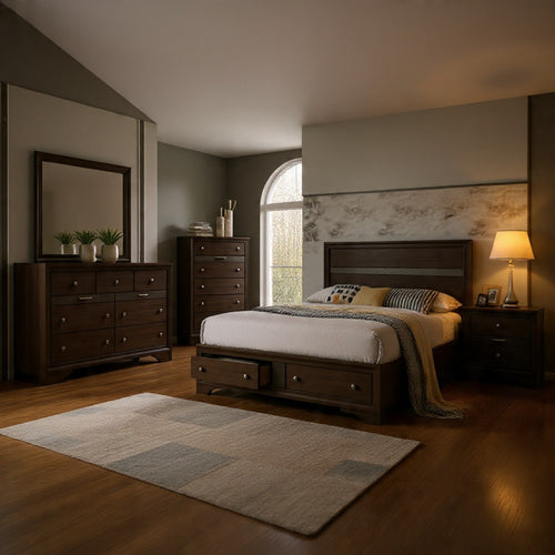 Cevy 5pc Queen Bedroom Set | 2 Nightstands | Silver Accents | Gray Wood