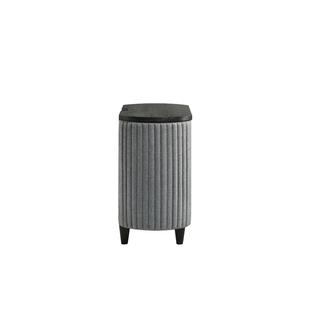Sevy Nightstand | Black | Gray Reeded Fabric Sides | 2 Drawers | 33"