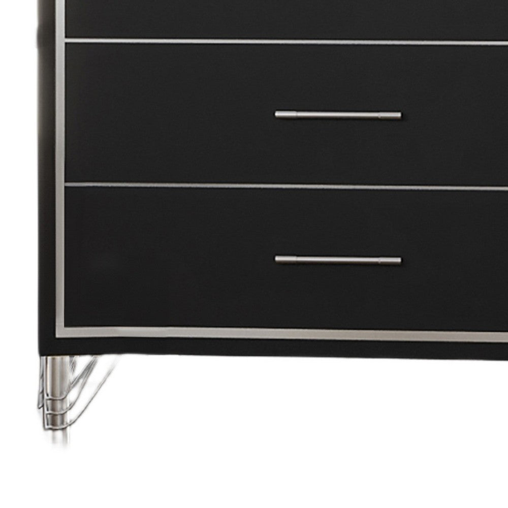 Zoe Tall Dresser Chest | Modern Ebony Black & Silver | 5 Drawers