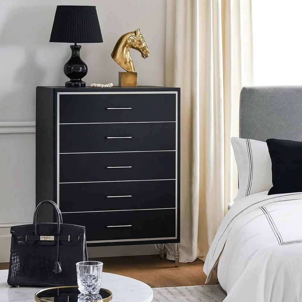 Zoe Tall Dresser Chest | Modern Ebony Black & Silver