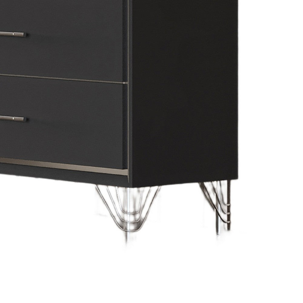 Zoe Wide Dresser | Modern Ebony Black & Silver | 7 Drawers | Chrome