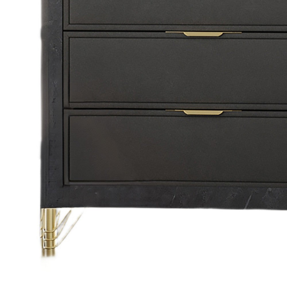 Semy Tall Dresser Chest | Charcoal Gray Marble Laminate | Gold