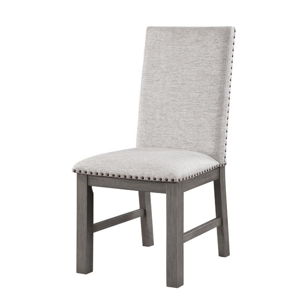 Hoso Dining Side Chair Set of 2 | Beige | Wood Frame | Nailhead Trim