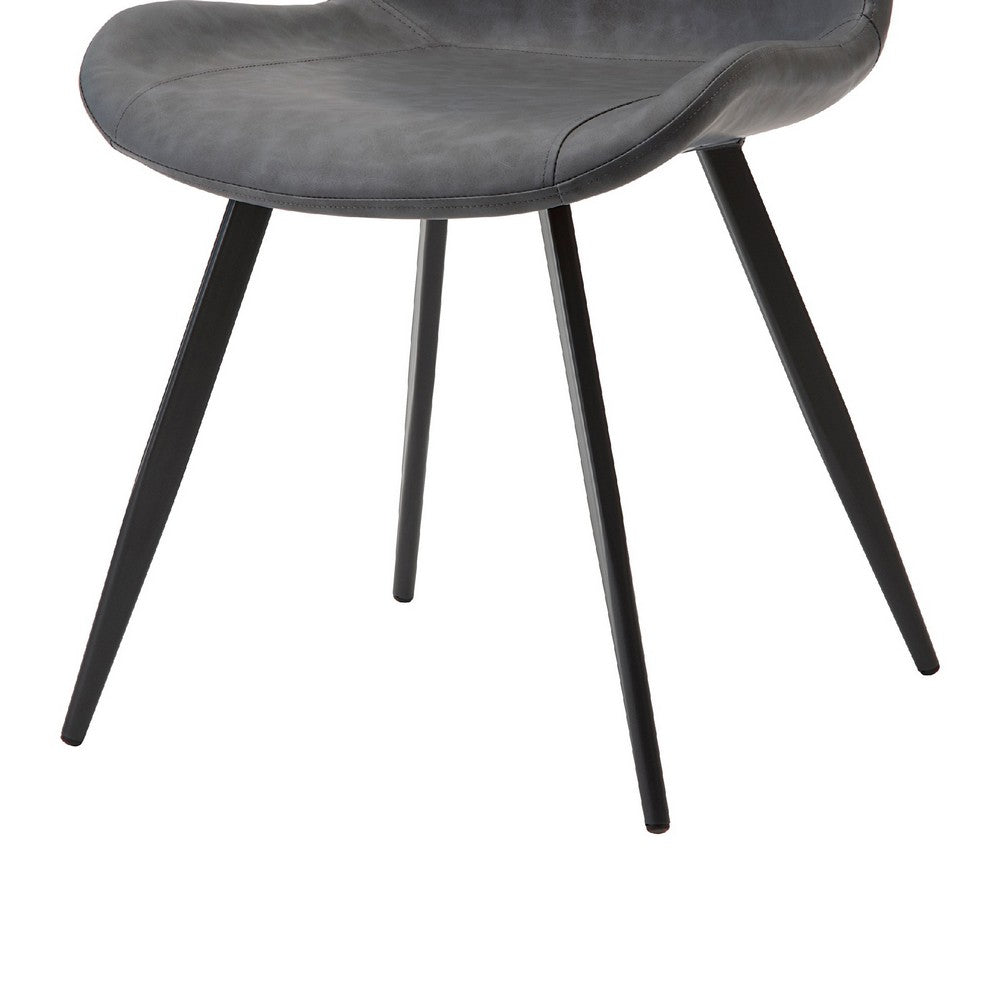 Bey Dining Side Chair Set of 2 | Gray Faux Leather | Black Metal Legs