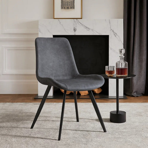Bey Dining Side Chair Set of 2 | Gray Faux Leather | Black Metal Legs