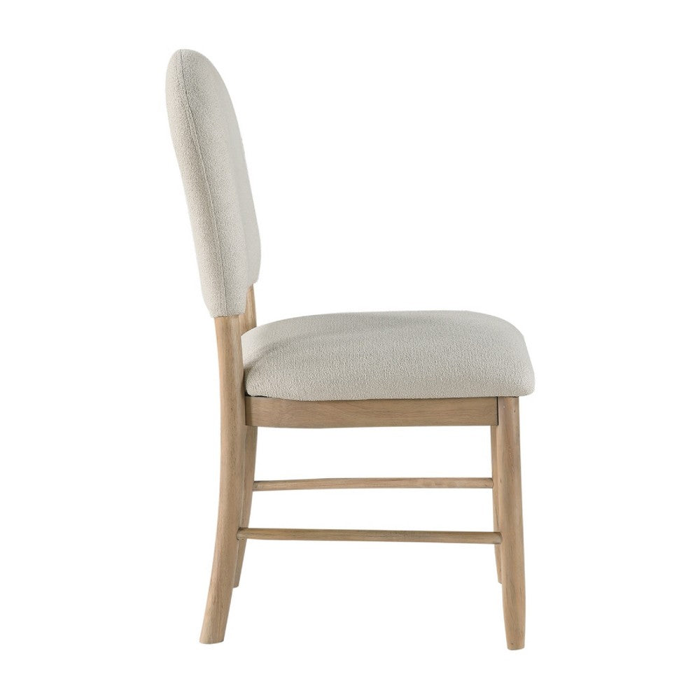 Neka Dining Side Chair Set of 2 | Beige Polyester | Natural Brown Wood