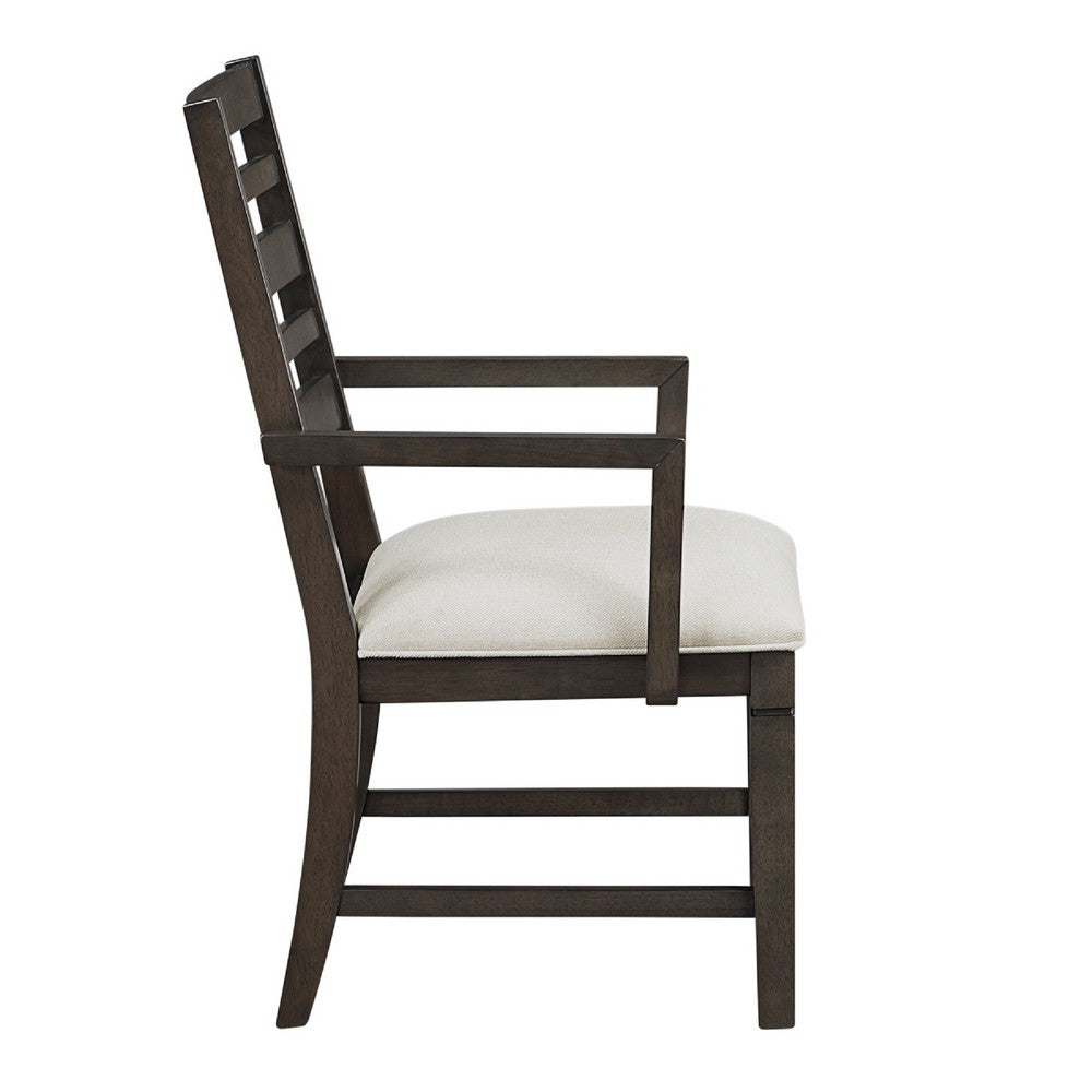 Vicy Dining Arm Chair Set of 2 | Beige Cushion | Ladder Back Espresso Brown