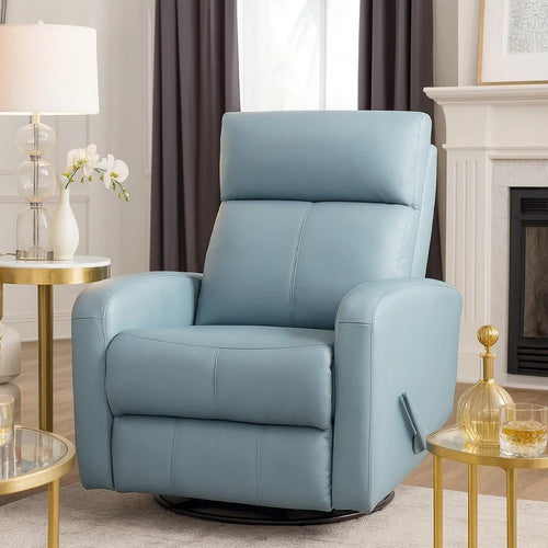 Sery Swivel Glider Manual Reclining Chair w Pull Handle | Blue Leather