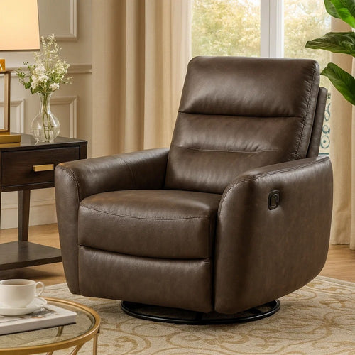 Cax Swivel Glider Manual Reclining Chair | Tab Pull | Dark Brown Leather