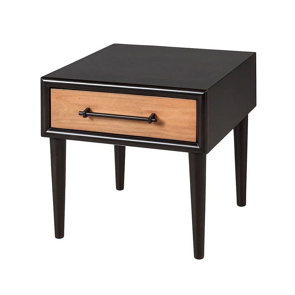 Lucas Side End Table | 1 Drawer | Brown | Black Solid Rubberwood | 24"