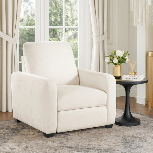 Seira Power Reclining Chair w USB Ports | Beige Chenille | Black Wood