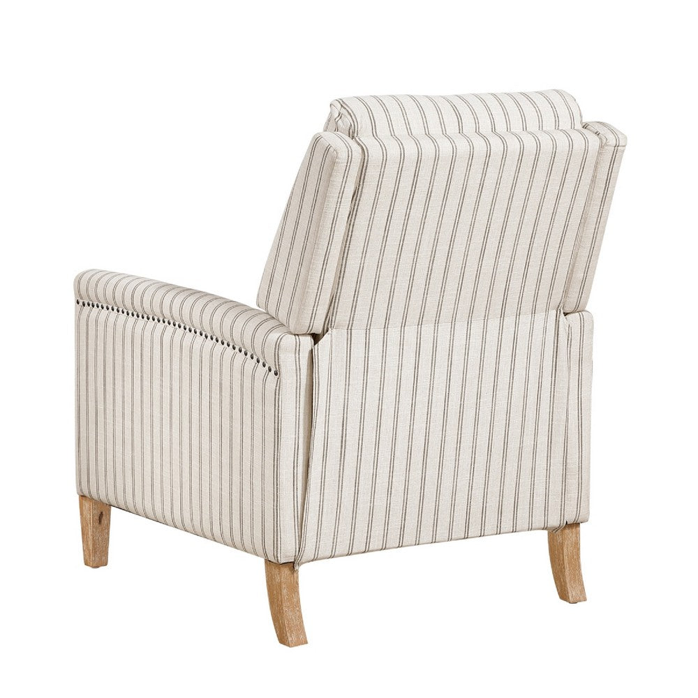 Bex Manual Push Back Recliner Club Chair | White Gray Striped Polyester