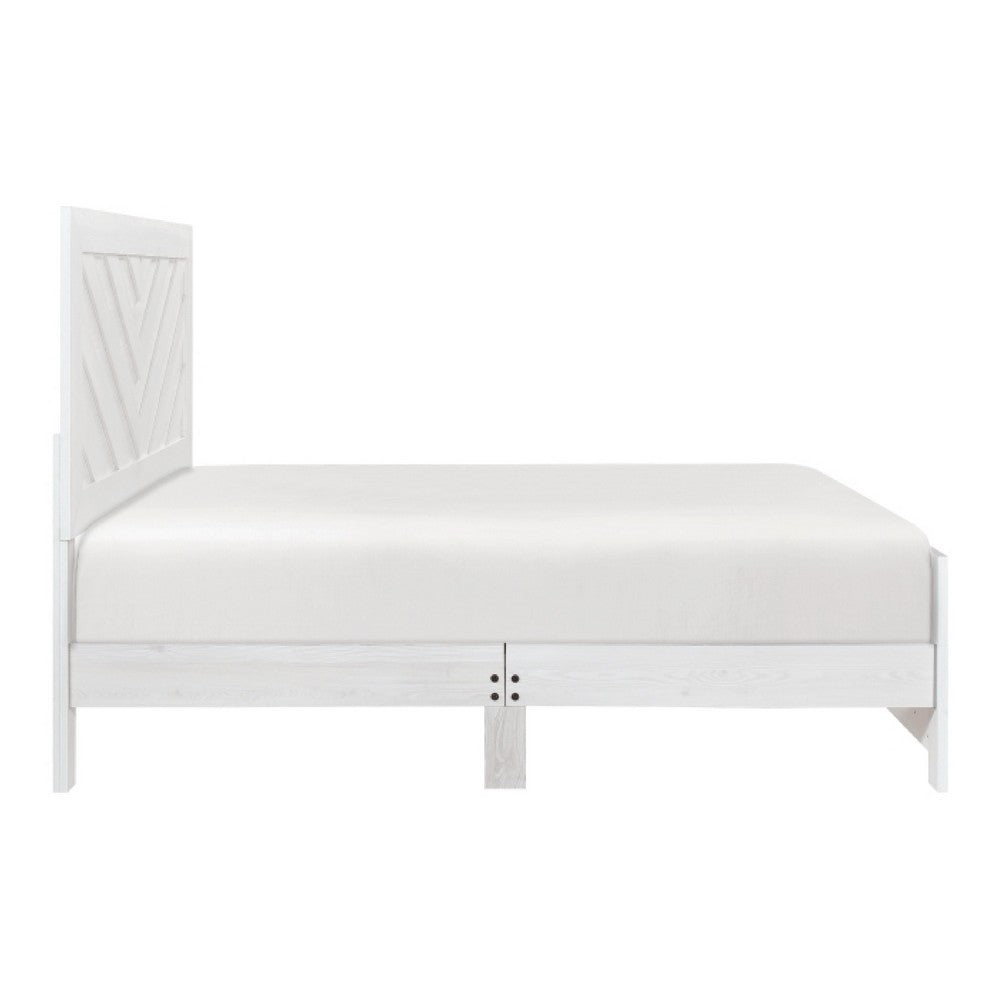 Eby Queen Size Bed | Modern Chevron Panel Design | White Veneer