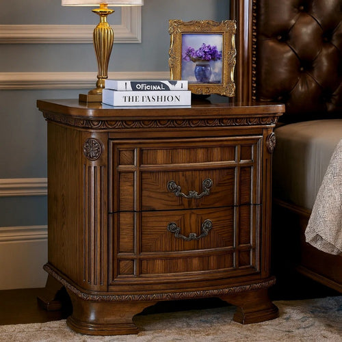 Brix Nightstand | 2 Drawers w Dark Bronze Drop Handles | Dark Brown