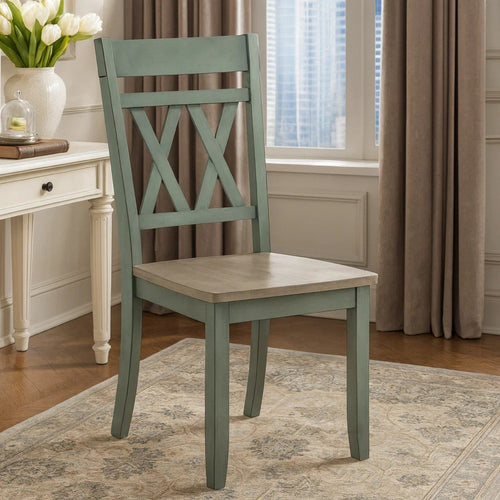 Oma Dining Side Chair Set of 2 | Teal Green Farmhouse Design | Gray Seat