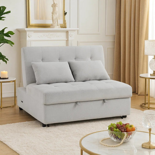 Gisa 2 Seater Convertible Sofa Bed | Gray Polyester | 2 Throw Pillows | USB