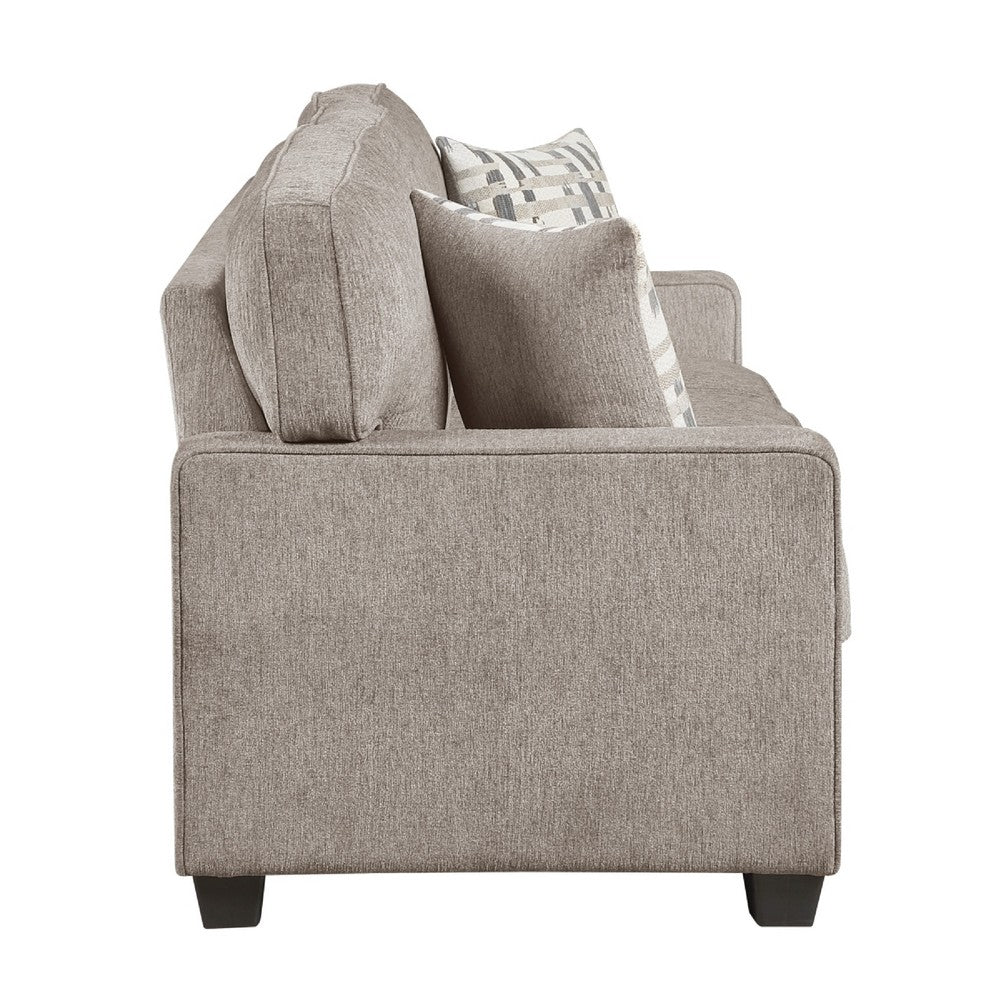 Kaia 3 Seater Sofa | Taupe Gray Chenille | Track Arms | Throw Pillows | 84"