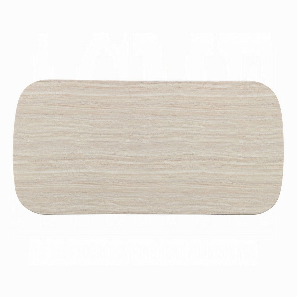 Ladi Dining Table | 87" Rectangular Beige Faux Marble Top | Brown Wood