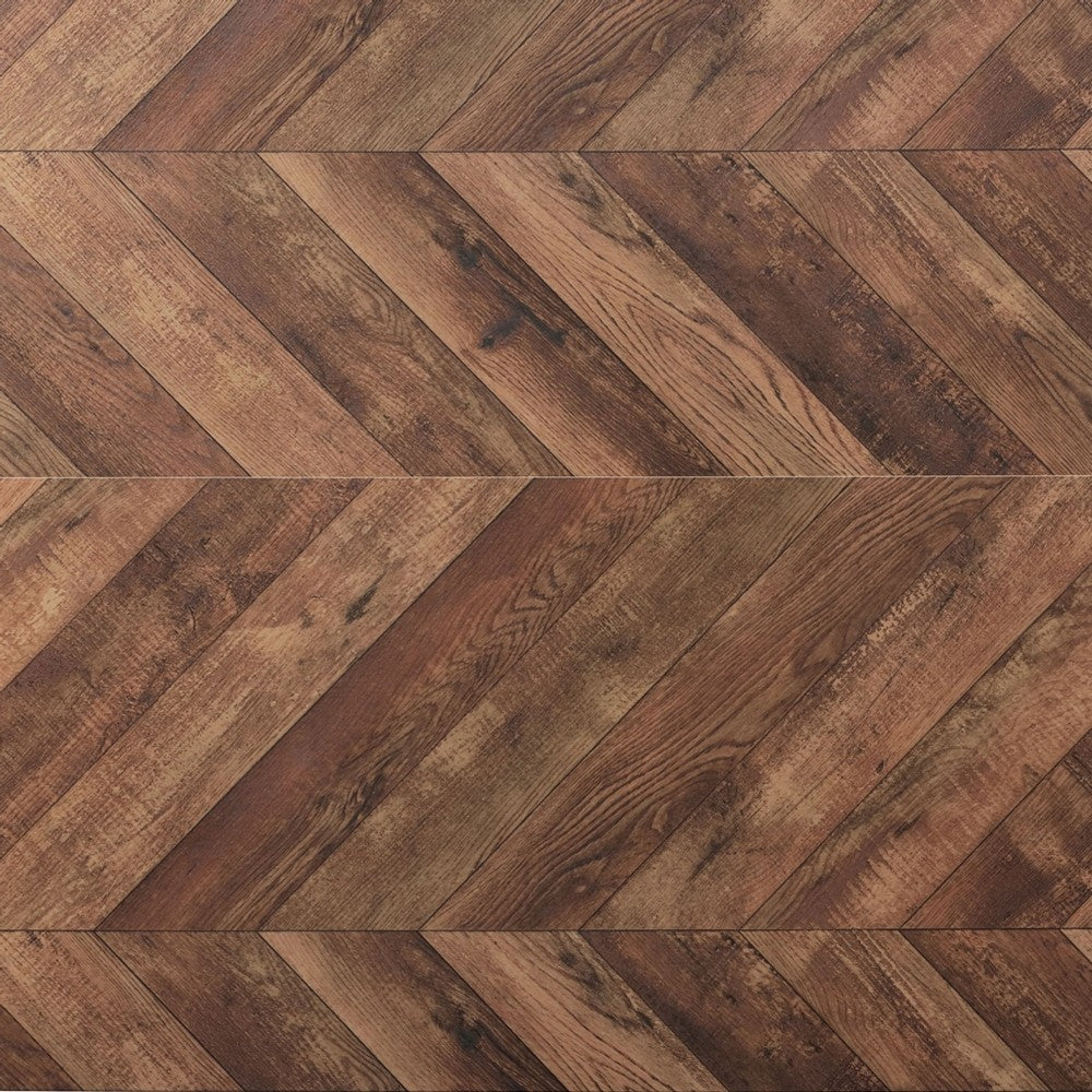 Elsie Dining Table | 71" Rectangular Chevron Design Top | Brown Wood