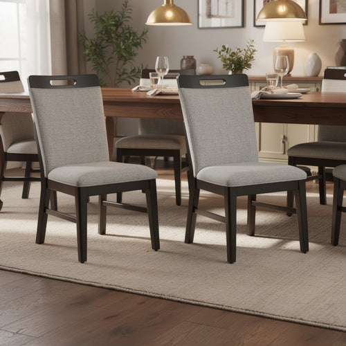 Nea Dining Side Chair Set of 2 | Dark Gray Wood Frame with White Cushions