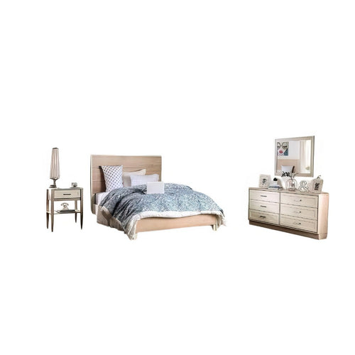 Flem 4pc Queen Bed Set | Nightstand | Dresser | Mirror | White Wood