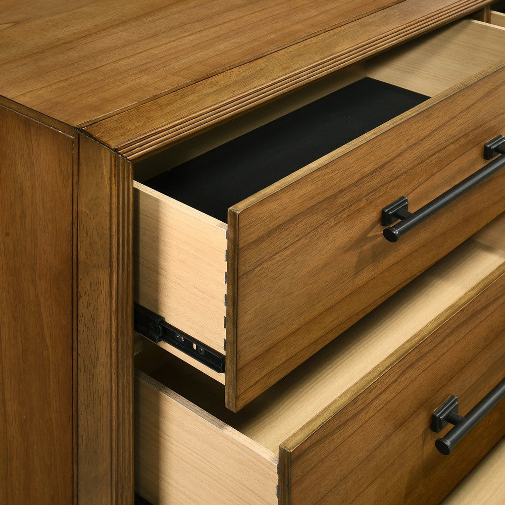 Tey Wide Dresser | 6 Spacious Drawers | Honey Brown Rubberwood