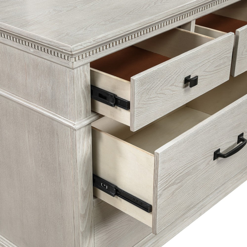 Avy Wide Dresser | Light Mist Gray Pine Wood | 7 Spacious Drawers