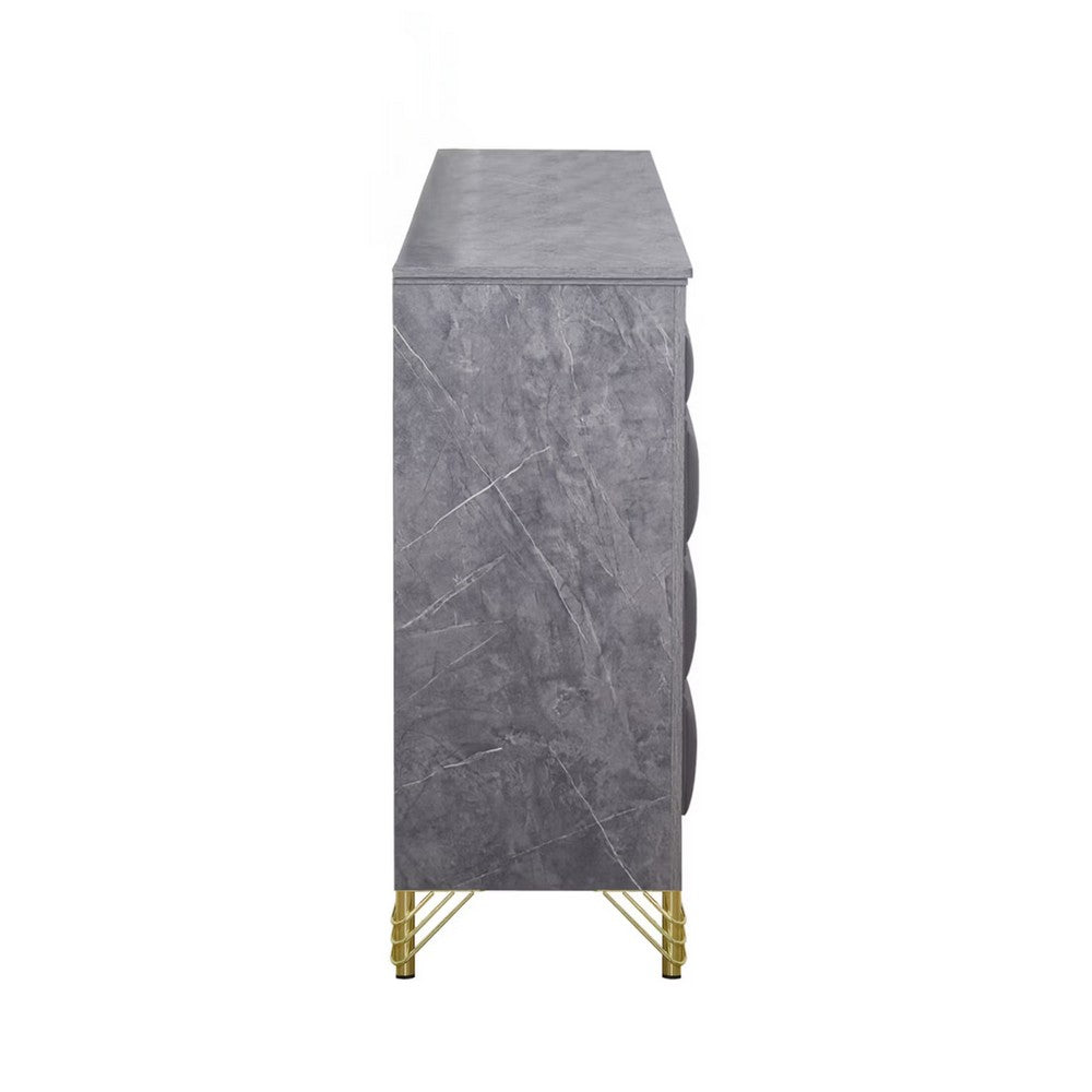 Semy Wide Dresser | 10 Drawers | 1 Cabinet | Charcoal Gray Wood | Gold