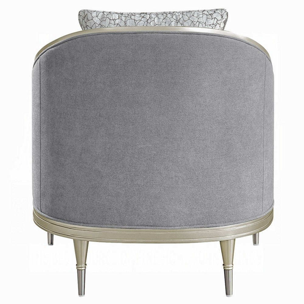 Fero Accent Chair w Pillow I Foam Fill Gray Chenille I Champagne Wood Trim