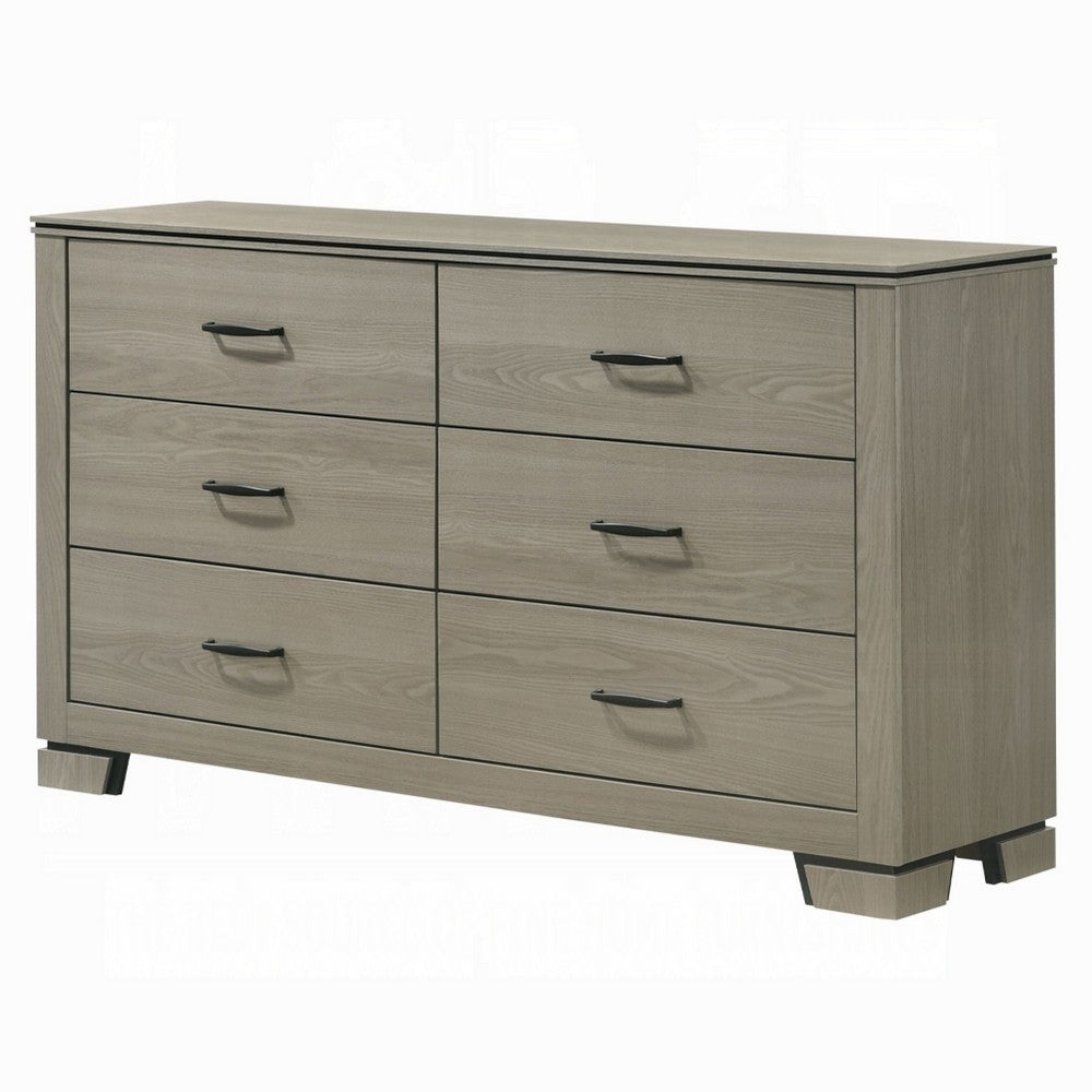 Anna Wide Dresser w 6 Drawers I Weathered Gray Wood I Black Metal Accents