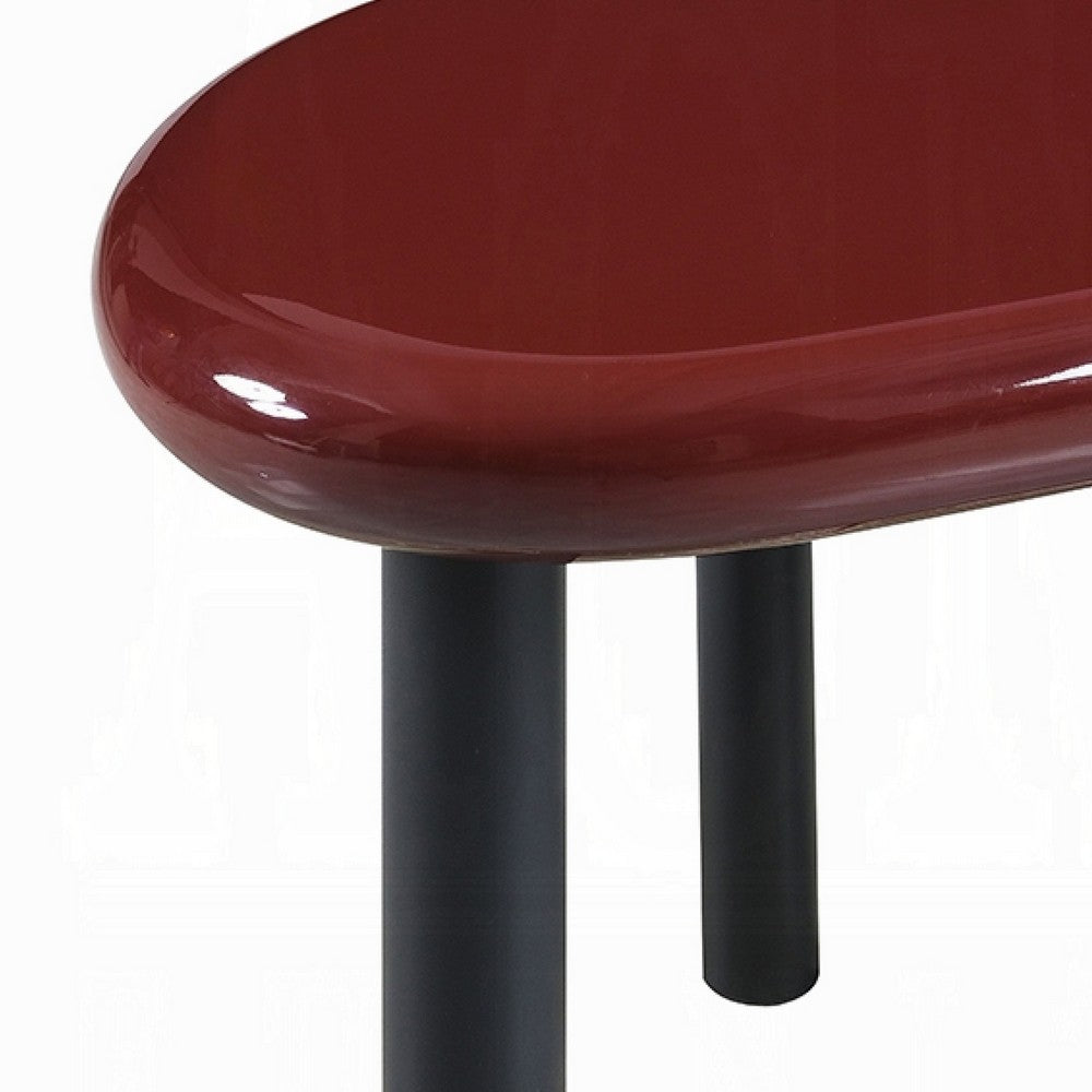 Endy End Table I 21" Asymmetric Red High Gloss I 3 Round Metal Legs