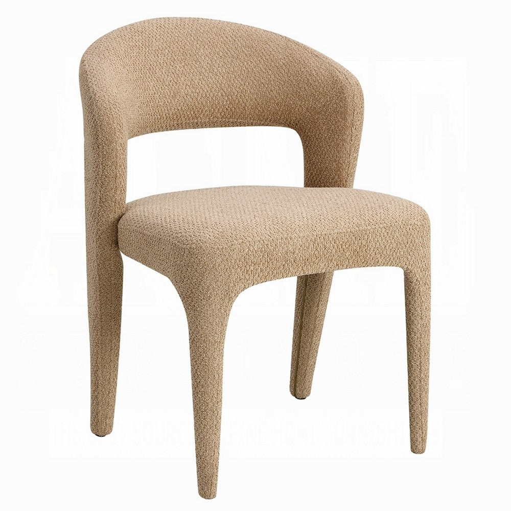 Ladi Dining Side Chair Set of 2 | Light Brown Boucle Open Padded Back