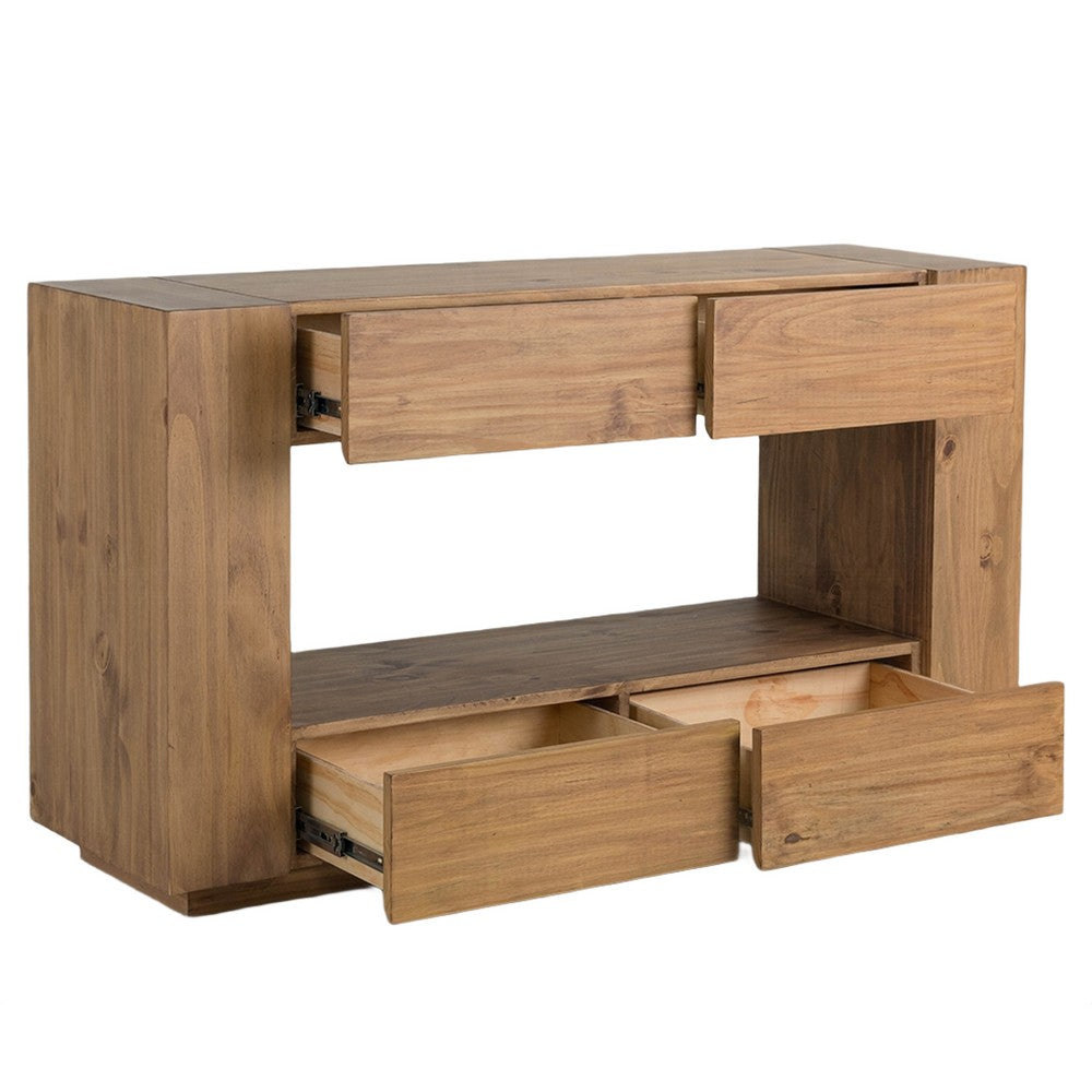 Ayma Sofa Console Table | 4 Drawers | 54" Rectangular | Oak Brown