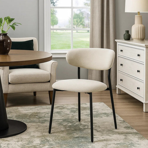 Jexy Dining Side Chair Set of 2 | Black Metal Base | Beige Padded Seat