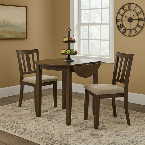 Dexy Dining Table | 35" Round Top | Farmhouse Walnut Brown Wood