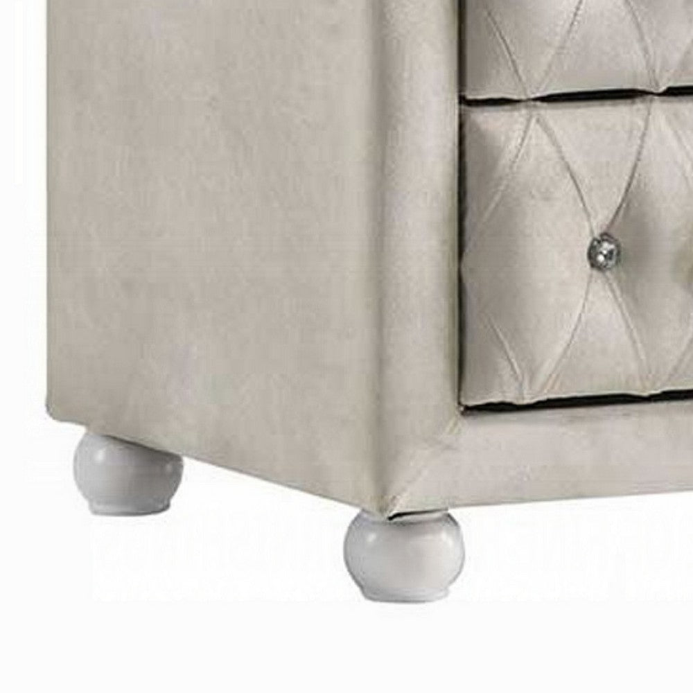 Rex Nightstand | 2 Drawers | Classic Crystal Tufted Beige Upholstery